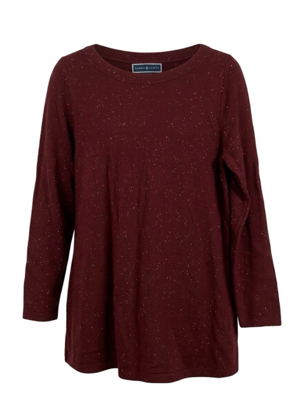 KAREN SCOTT Merlot White Fleck Crew Neck Sweater, Women’s M